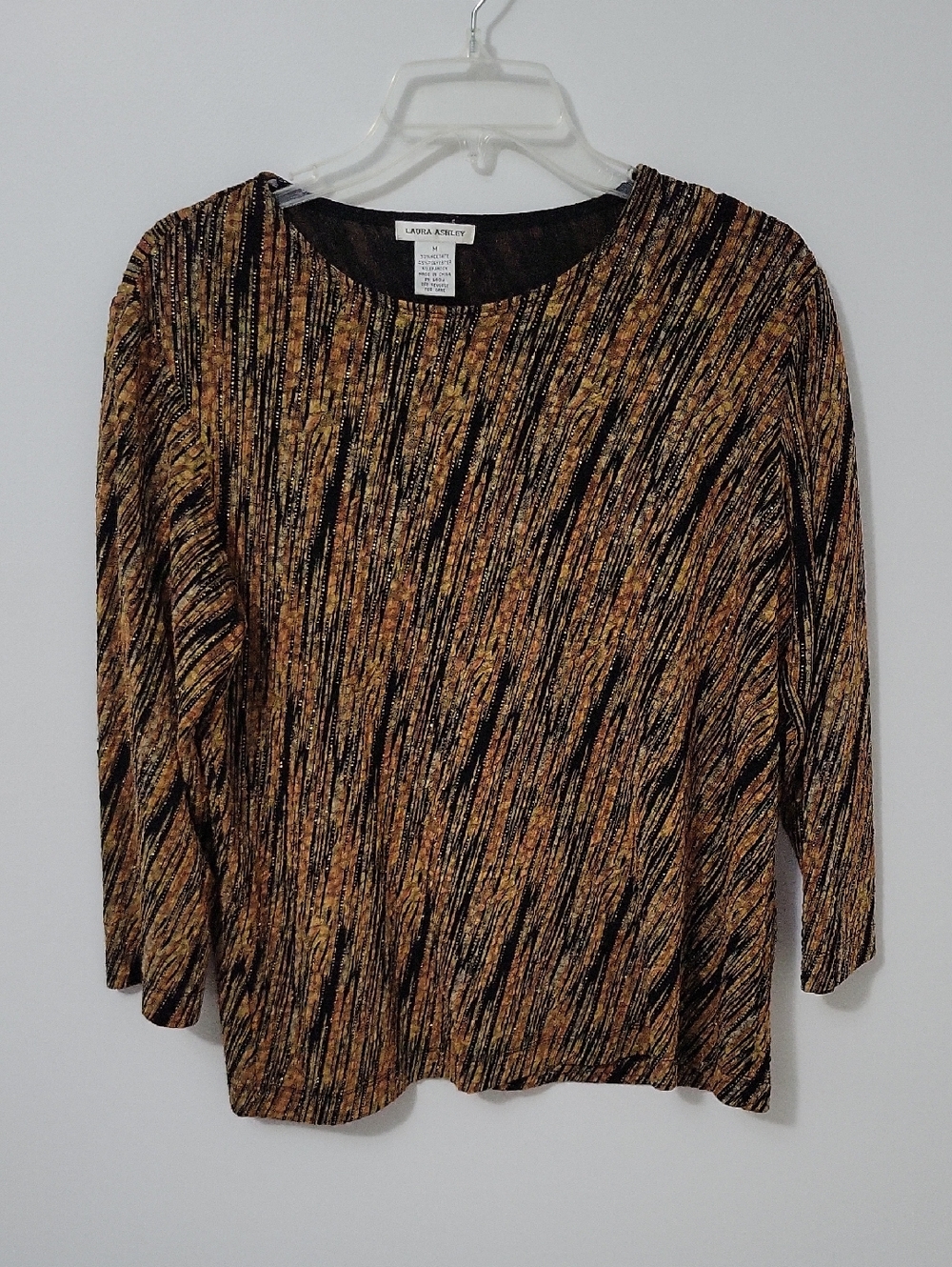 Laura Ashley Black and Gold Textured Stripe Top, Size Medium